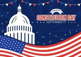 Happy Constitution Day United States Vector Illustration on 17th September with American Waving Flag Background and Capitol Building Templates