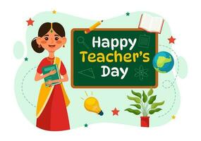 Happy Teacher day in India Vector Illustration with the Teachers Wear Traditional Clothes in Education Flat Cartoon Hand Drawn Background Templates