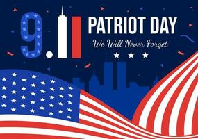 contento Estados Unidos patriota día vector ilustración con unido estados bandera, 911 monumento y nosotros será Nunca olvidar antecedentes diseño mano dibujado plantillas