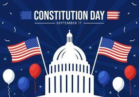 Happy Constitution Day United States Vector Illustration on 17th September with American Waving Flag Background and Capitol Building Templates