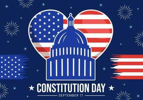 Happy Constitution Day United States Vector Illustration on 17th September with American Waving Flag Background and Capitol Building Templates