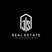 Letter JS logo for real estate with hexagon icon design vector