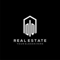 Letter DQ logo for real estate with hexagon icon design vector