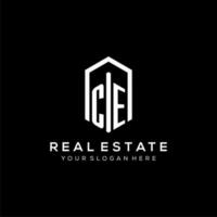 Letter CE logo for real estate with hexagon icon design vector