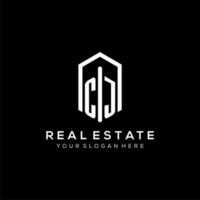 Letter CJ logo for real estate with hexagon icon design vector