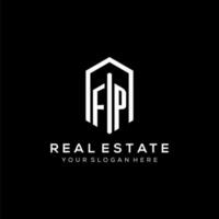 Letter FP logo for real estate with hexagon icon design vector