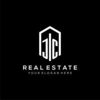 Letter JC logo for real estate with hexagon icon design vector