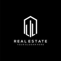 Letter LL logo for real estate with hexagon icon design vector