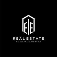 Letter EE logo for real estate with hexagon icon design vector