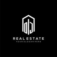 Letter DJ logo for real estate with hexagon icon design vector