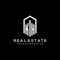 Letter KH logo for real estate with hexagon icon design vector