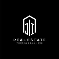 Letter JI logo for real estate with hexagon icon design vector