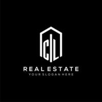 Letter CL logo for real estate with hexagon icon design vector