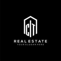 Letter CT logo for real estate with hexagon icon design vector