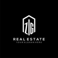 Letter ZG logo for real estate with hexagon icon design vector