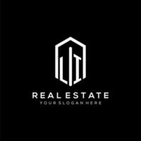 Letter LI logo for real estate with hexagon icon design vector