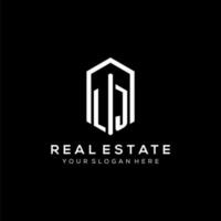 Letter LJ logo for real estate with hexagon icon design vector