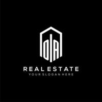 Letter OA logo for real estate with hexagon icon design vector