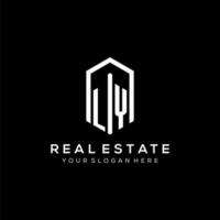 Letter LY logo for real estate with hexagon icon design vector