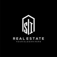 Letter SI logo for real estate with hexagon icon design vector