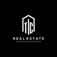 Letter TC logo for real estate with hexagon icon design vector