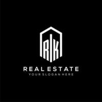 Letter RK logo for real estate with hexagon icon design vector