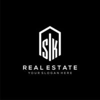 Letter SK logo for real estate with hexagon icon design vector