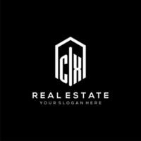 Letter CX logo for real estate with hexagon icon design vector
