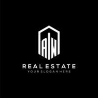 Letter AW logo for real estate with hexagon icon design vector