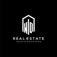 Letter WQ logo for real estate with hexagon icon design vector