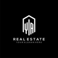 Letter YA logo for real estate with hexagon icon design vector