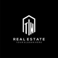 Letter TW logo for real estate with hexagon icon design vector