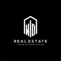 Letter WD logo for real estate with hexagon icon design vector