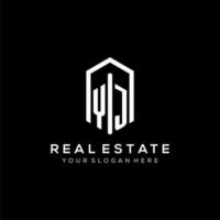 Letter YJ logo for real estate with hexagon icon design vector