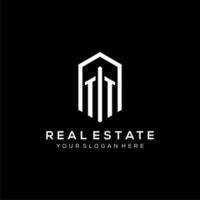 Letter TT logo for real estate with hexagon icon design vector