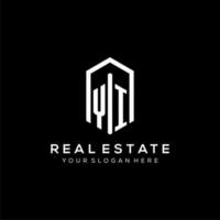 Letter YI logo for real estate with hexagon icon design vector