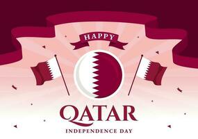 Happy Qatar Independence Day Vector Illustration on 3 September with Waving Flag Background in Flat Cartoon Hand Drawn Landing Page Templates