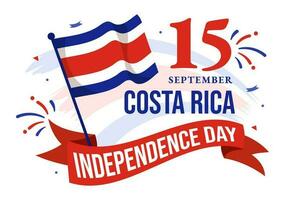 Happy Independence Day of Costa Rica Vector Illustration on September 15 with Waving Flag Background and Confetti in Hand Drawn Templates