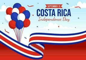 Happy Independence Day of Costa Rica Vector Illustration on September 15 with Waving Flag Background and Confetti in Hand Drawn Templates