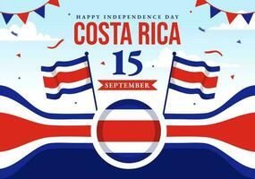 Happy Independence Day of Costa Rica Vector Illustration on September 15 with Waving Flag Background and Confetti in Hand Drawn Templates