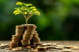 Business growth with a growing tree on a coin. Showing financial developments. Financial planning concept by AI Generated photo