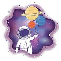 Colored astronaut cartoon with planet balloons Vector