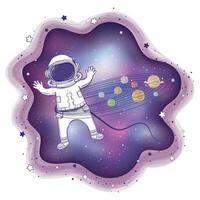 de colores astronauta dibujos animados personaje jugando con planetas vector