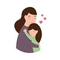 Mom hugs her little daughter. Mother's day. Cartoon vector illustration.