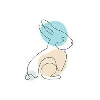 Rabbit drawn with single line with color spots. Minimalism. Easter symbol isolated on white background. Vector illustration.