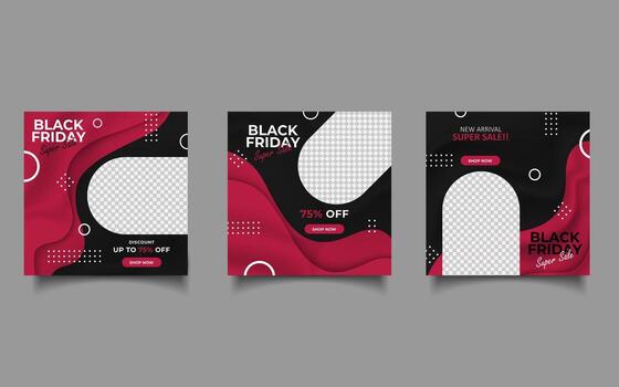 Black friday sale banner template design.Black and red background color with shape. Suitable for social media post and web vector