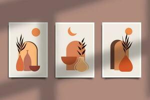 Set of modern Boho contemporary modern wall art or poster decoration vector