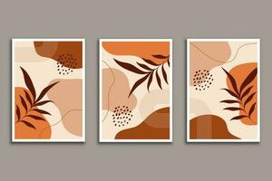 Set of poster abstract tropical leaves with hand drawn organic shapes design wall art or social media background design vector