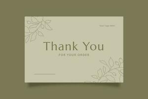 Printable Luxury Thank You Card Template for Small Online Business, Decorated with Foliage and Cream Background. Suitable for Spa, Beauty, Fashion, Cosmetic Brand vector