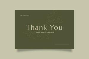 Printable Luxury Thank You Template for Small Online Business, Decorated with foliage and green background. Suitable for Fashion, Cosmetic, Beauty, Jewellery Brand vector